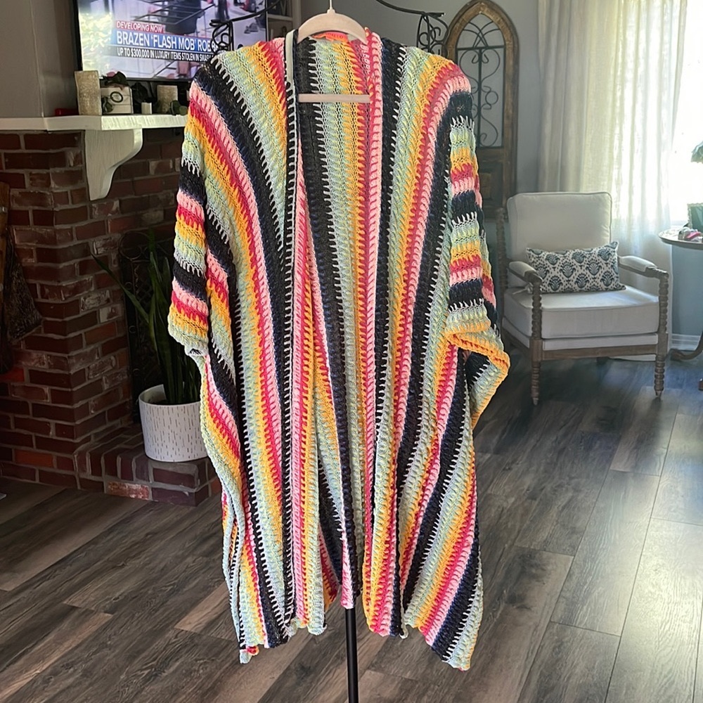 Colorful Crochet Throwover Cardigan